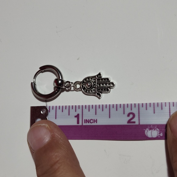 Earrings Stainless Steel Hamsa Hand of Fatima's Evil Eye Protection Silver-tone - Picture 7 of 13